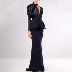 Elegant Long Evening Dresses for Women Black Satin Floor-Length Mermaid Prom Party Wedding Gala Special Events Dress 2024