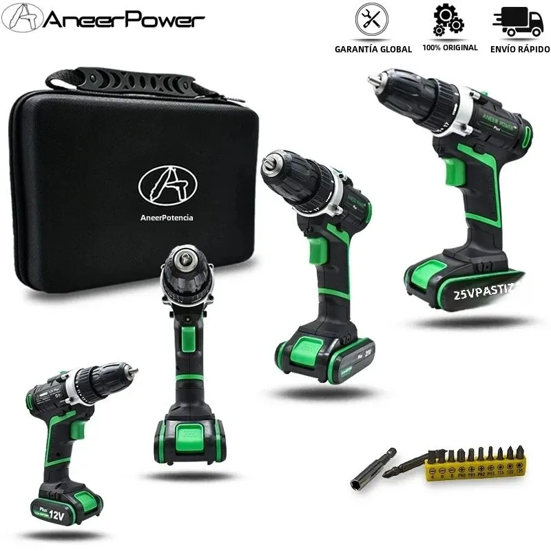 Taladro eléctrico inalámbrico de doble velocidad, Mini destornillador eléctrico, batería de litio recargable, 12V, 16V, 21V, 25V Plus