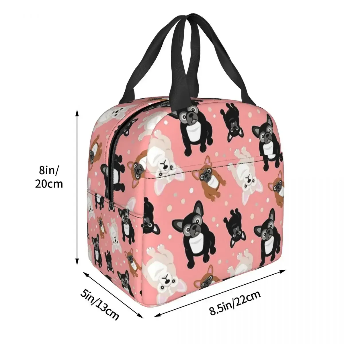 Cute French Bulldogs Frenchies Peach Pink Lunch Bag Insulated Bento Box Lunch Tote Picnic Bags Thermal Bag for Woman School
