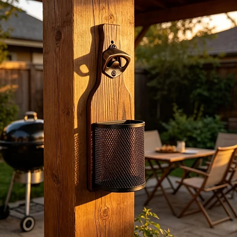 Vintage Wood Wall Beer Opener with Cap Storage Basket Retro Bar Wall Decoration for Kitchen Backyard BBQ Gift for Beer Fans 6