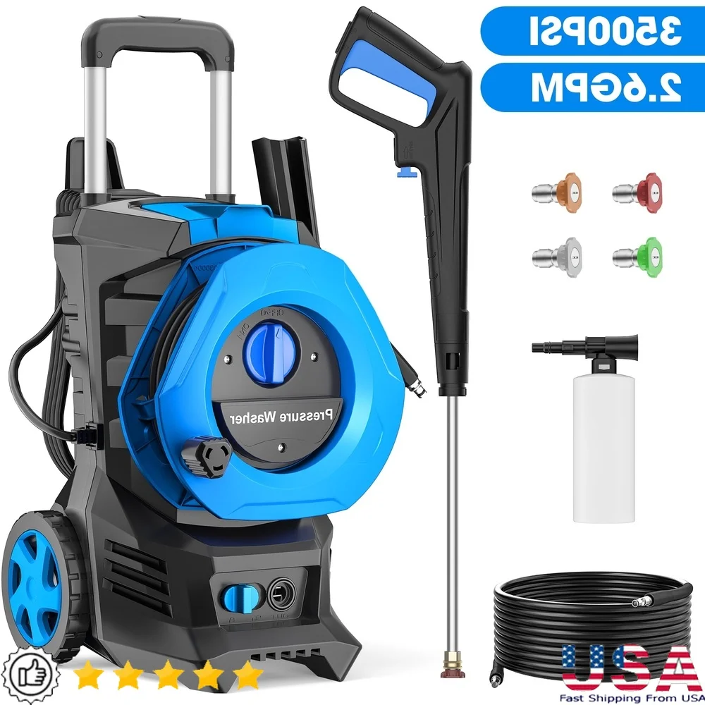 

Electric Pressure Washer 3500 PSI 2.6 GPM 1800W with Adjustable Nozzles Hose Soap Bottle Cars Outdoor Cleaning