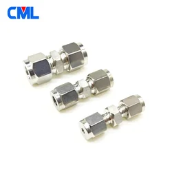 Conector de encaixe de tubo de virola dupla, adaptador de compressão, aço inoxidável 304, 3mm, 4mm, 6mm, 8mm, 10mm, 12mm, 14mm, 16mm, 1/8 pol, 1/4 dentro, 3/8 dentro, 1/2 dentro