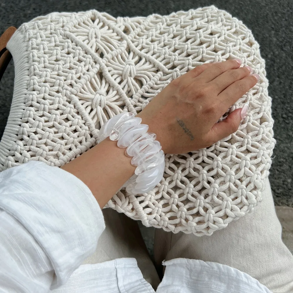 Bohemian Acrylic Bangle Smudging Europe American Style Retro Hand Ring Minority Design Wide Rectangle Elastic Rope Bracelet