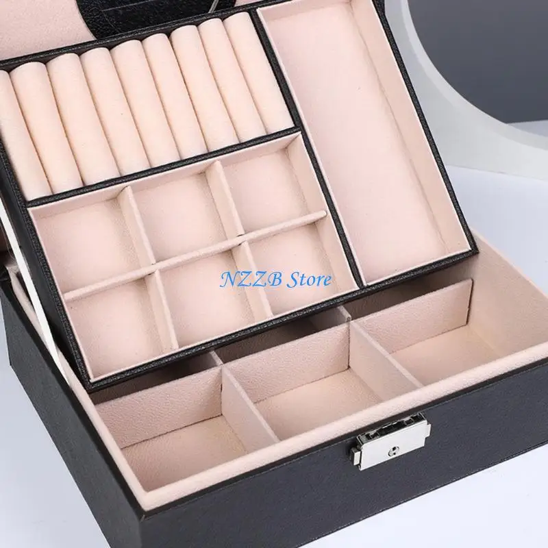 

T21F Portable Jewelry Box with Compartments Compact Jewellery Storage Case Jewelry Holder Chest Stylish Valentines Day Gift