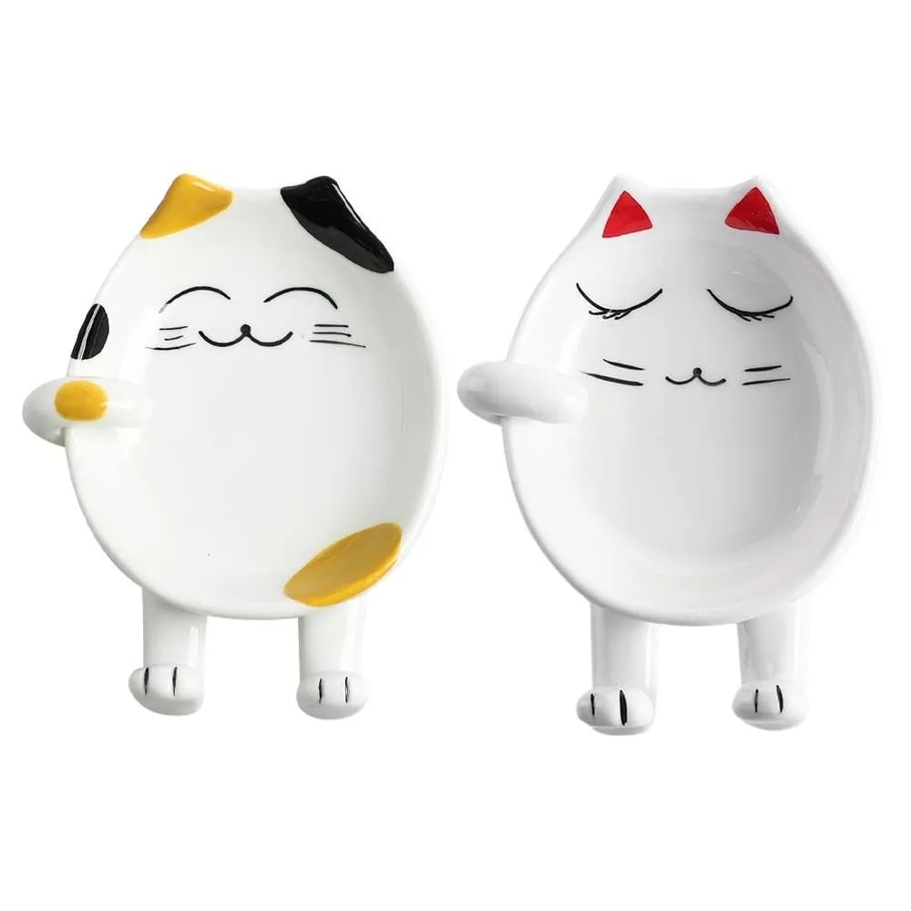 Ceramic Cat Spoon Rest Cartoon Prevents Spoon Dropping Spatula Holder Ladle Holders for Stove Top/Countertop/Restaurant