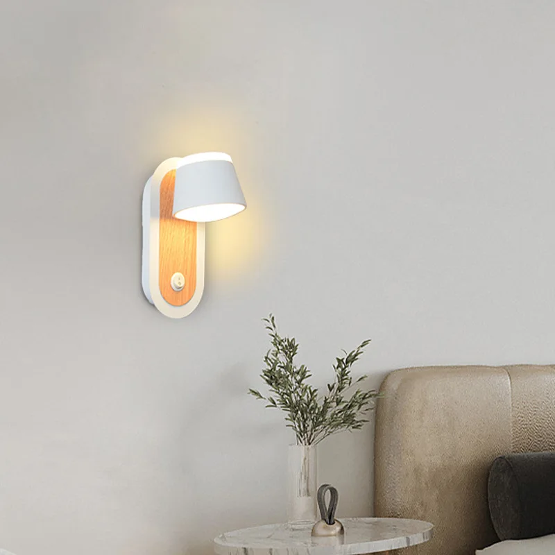 Modern Bedroom Decor Bedside Wall Lamp Metal Body Hydro Transfer Printing Wood Grain Light LED Rotatable Sconce Lustres Switches