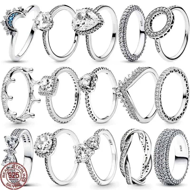 

New 925 Sterling Silver Shiny Classic Square Crown Heart-shaped Ring Exquisite Luxury Charm Jewelry Holiday Surprise Gifts