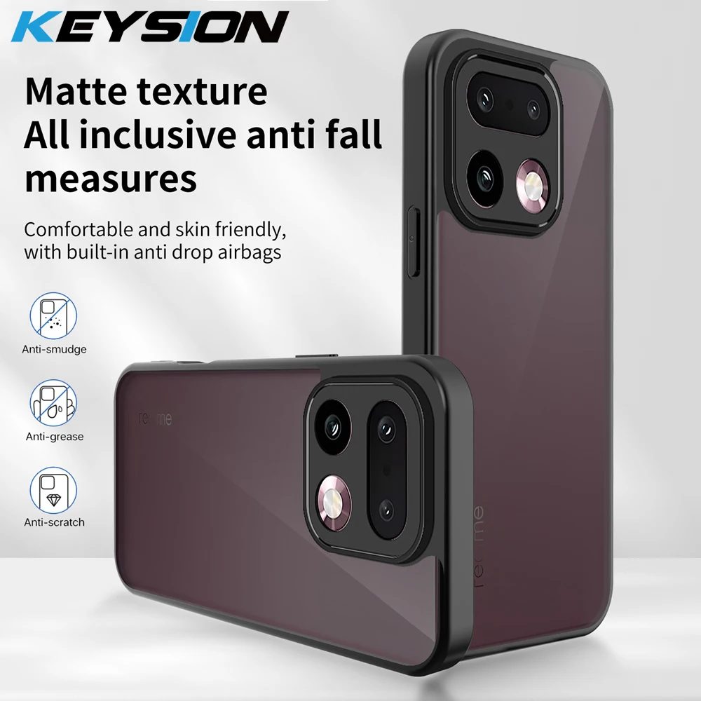 

KEYSION Matte Translucent Black Phone Case for Realme 16 Pro 5G Silicone+PC Clear Shockproof Cover for Realme 16 5G 16 Pro+ 5G