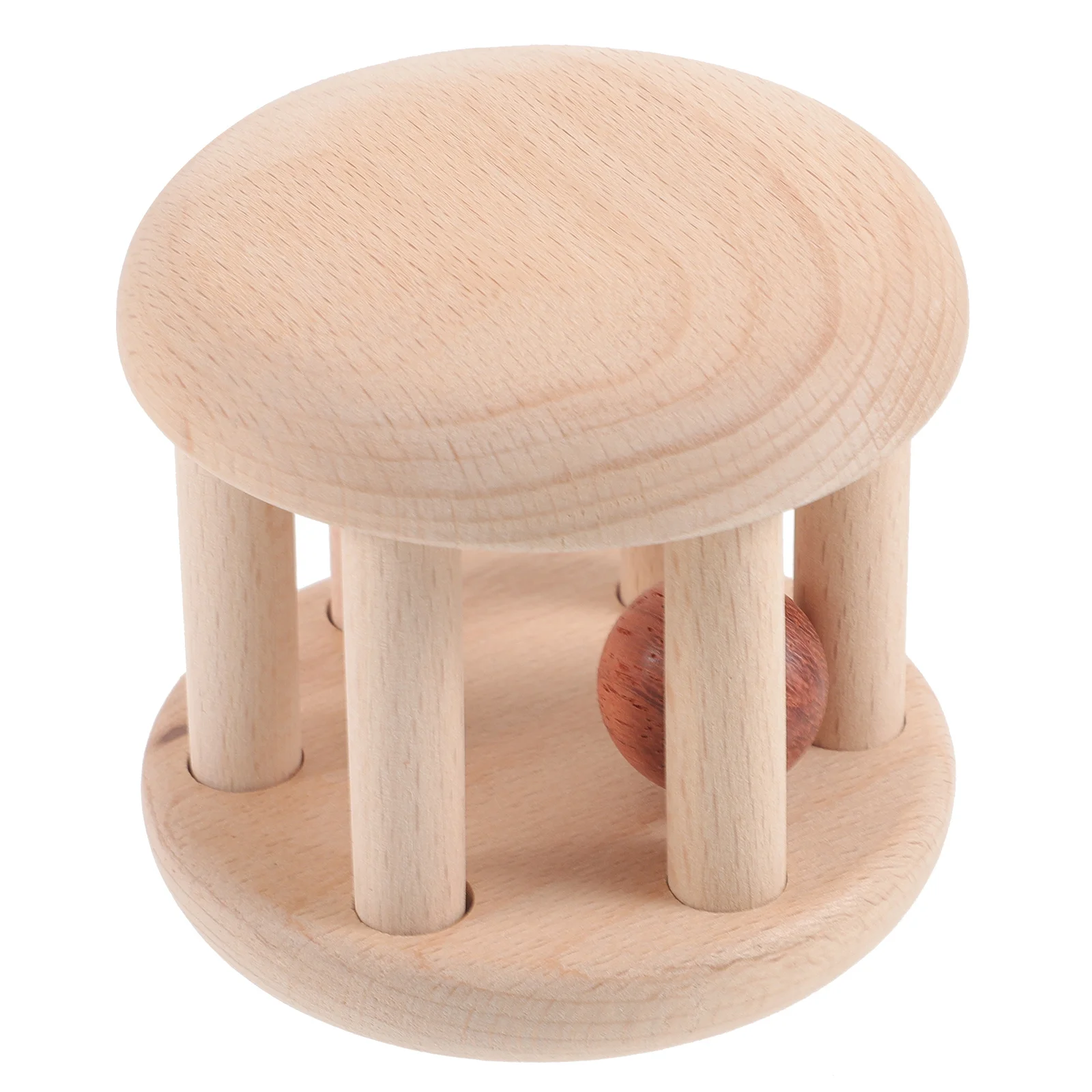 Rolo de chocalho de madeira, superfície lisa, sem rebarbas, seguro para o bebê, capacidade de exploração, presente de aniversário de natal, 1 peça