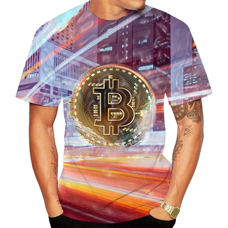 أزياء بيتكوين الجرافيك تي شيرت للرجال الصيف الاتجاه قصيرة الأكمام 3D المطبوعة طاقم الرقبة تيز مضحك الشارع الشهير المتضخم قمم #4