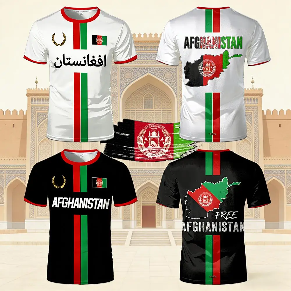 Afghanistan Style Sports football T-shirt Men's Afghan Flag Map Printed O-Neck jersey Men's Quick-drying Breathable Casual Tops