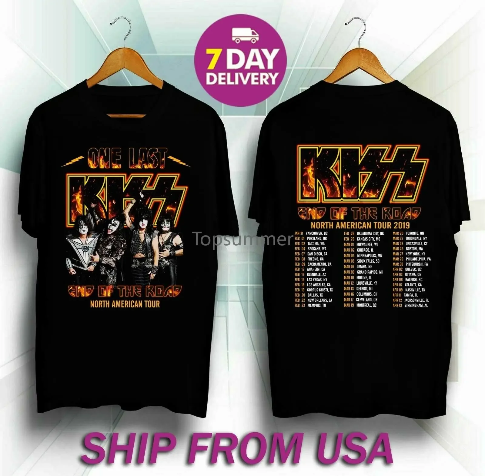 Limited Kiss Band Rock End Of The Road North American Tour 2019 T Shirt Black