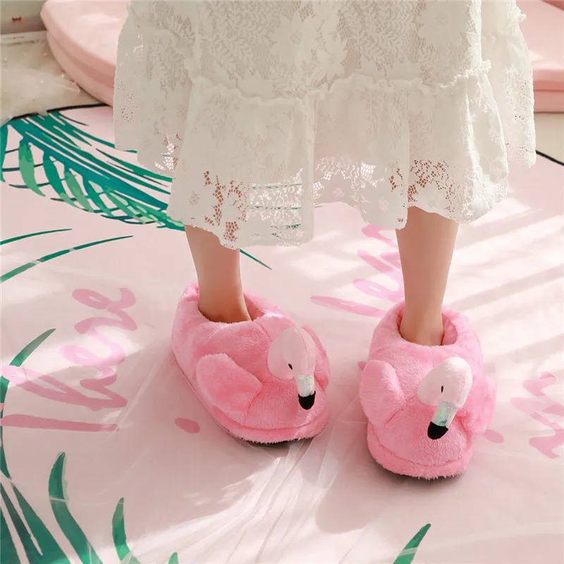 Flamingo Funny Shoes for Men and Women Winter Warm Soft Bottom Home&House Indoor Floor Furry Slippers Shallows Friend Gift