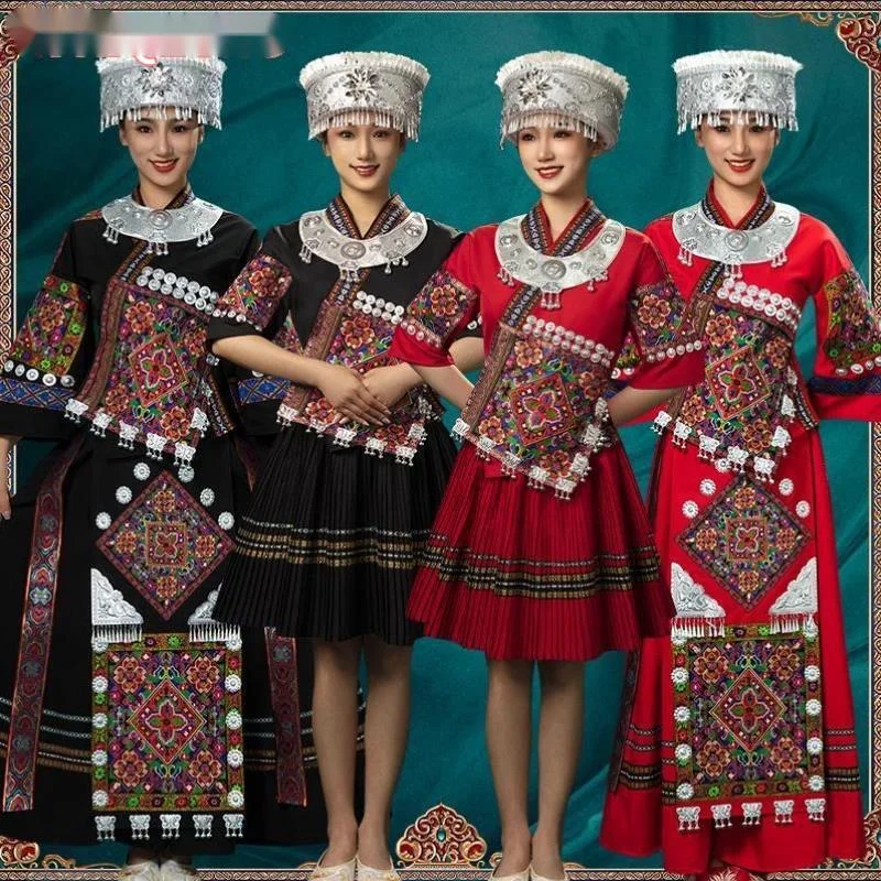 Chinese Hmongb Embroidery Dance Dress Miao Traditional Costume Minority Stage Performance Women