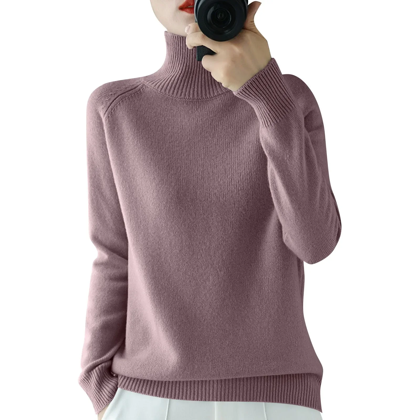 

2025 Autumn Winter Women Pullover Long Sleeved Knitted Sweater Standing Collar Autumn Winter Top Sweater Women Sweaters