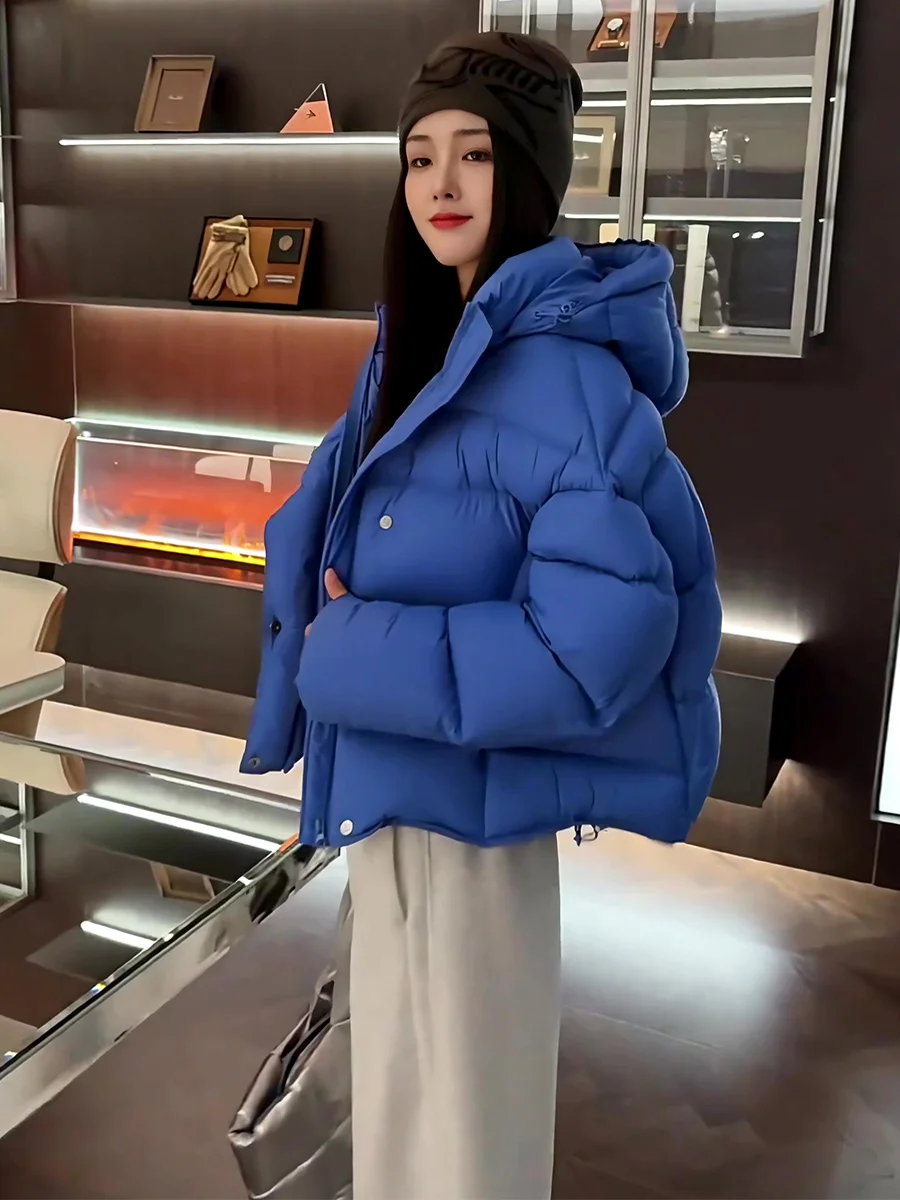 

Blue Thi Cloud Puff Turtle Ba down Jaet Women's Winter Korean Sle ort Loose Hooded Warm Outerwear Coat