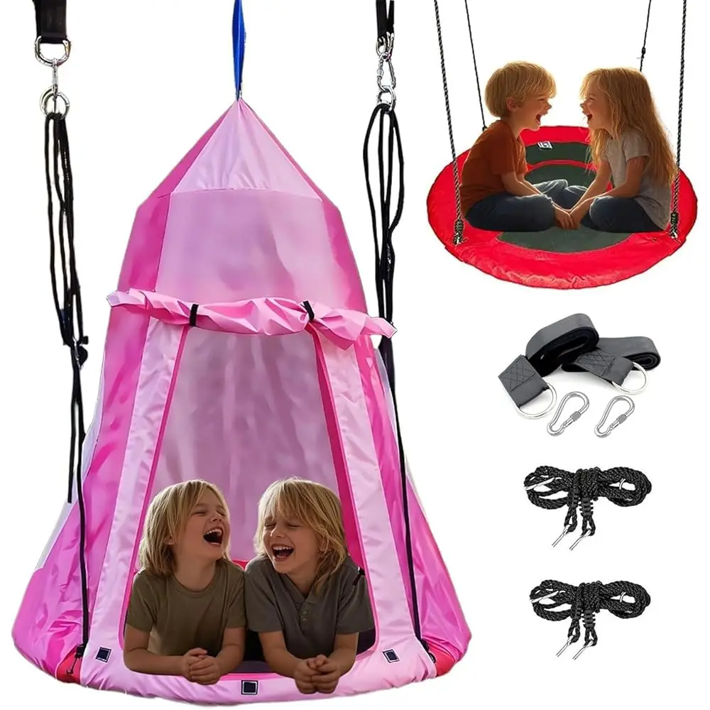 

40"" Hanging Tent Saucer Swing - 2 In 1 Kids Detachable Hanging Chair Swing Tent Set,Hammo Nest Pod Swing Seat For