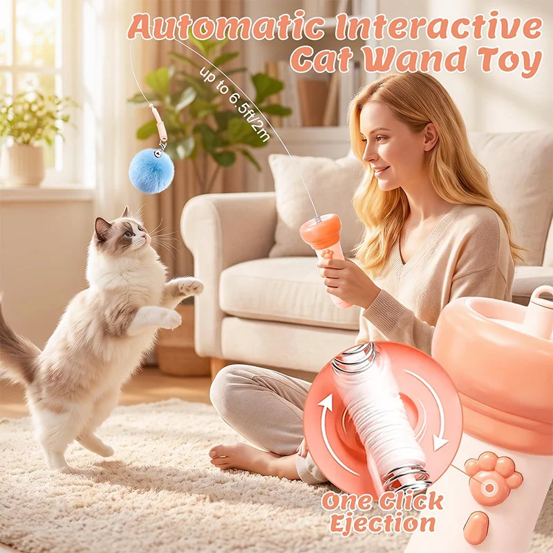 Juguete Interactivo para Gatos, Varita Automática para Gatos, Juguetes Divertidos e Interactivos para Gatos Adultos Aburridos en Interiores, Lindos Juguetes para Gatitos.