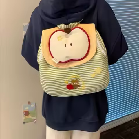 Women Cute apple backpack girl funny cartoon school bags