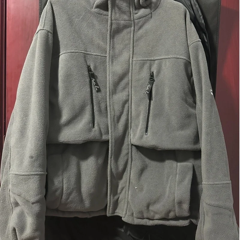 سترة رمادية دافئة MARTINE ROSE للرجال والنساء معطف كاجوال فضفاض بسحاب متعدد الجيوب بغطاء للرأس #1