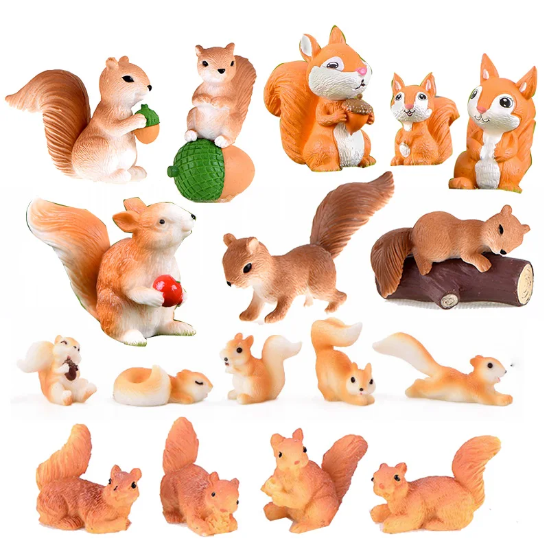 Forest Simulated Squirrel Miniature Figurine Cartoon Animal Character Fairy Garden Home  Ornament Desk Decoration DIY Accessory