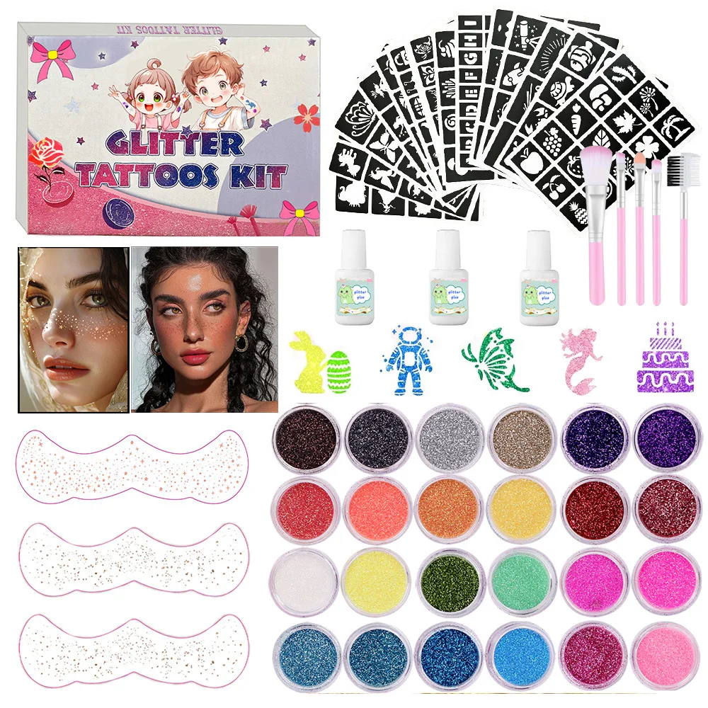 

Набор татуировок с флэш-порошком, наклейки с веснушками, водонепроницаемые, пот, европейский и американский вечерние макияж, полый шаблон татуировки