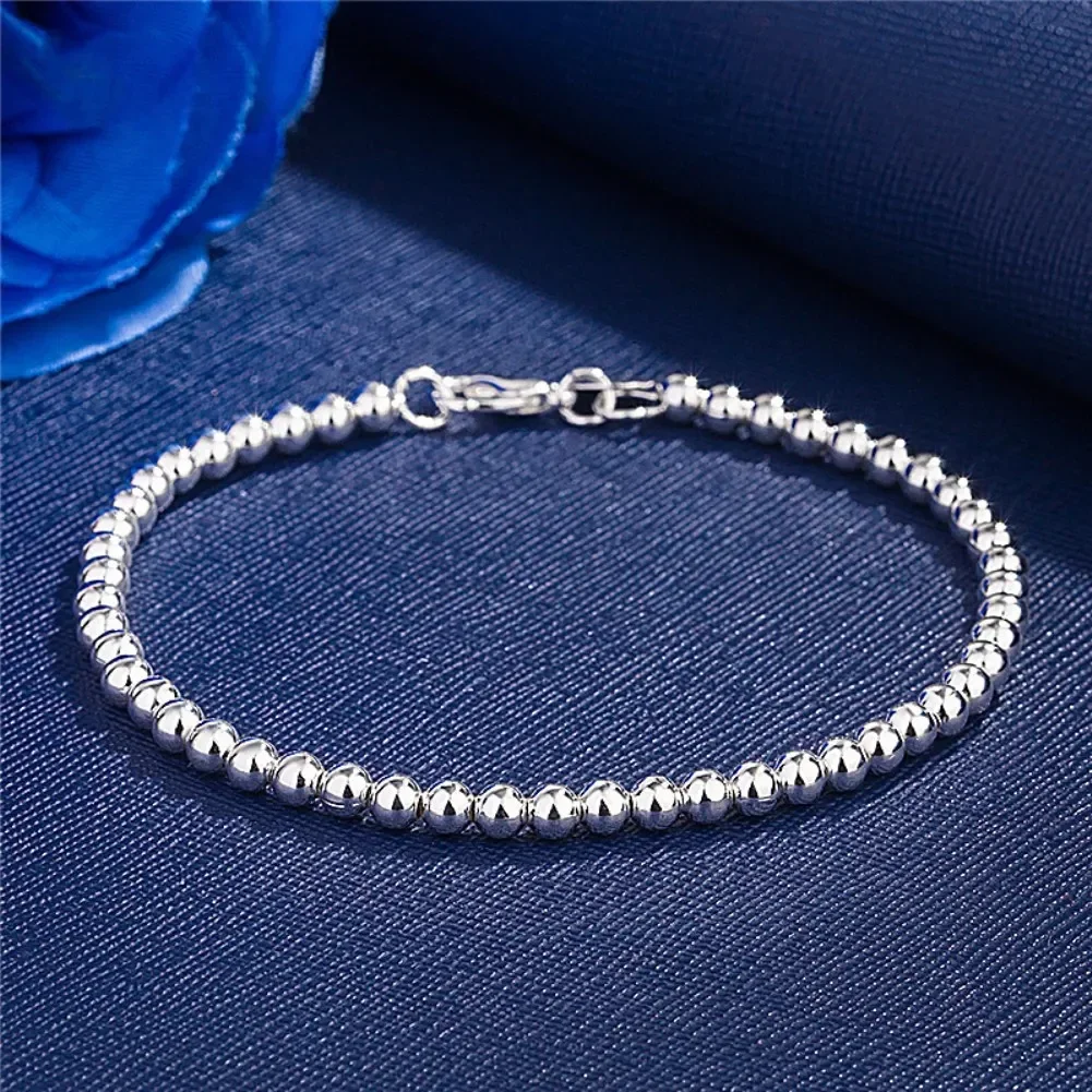 Pulsera de plata de ley 925 para mujer, cadena de cuentas de 4MM, regalo de Navidad, joyería de marcas populares, fiesta de boda