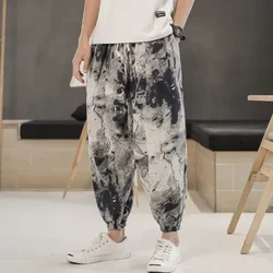 Men Bohemia Printed Trousers Japanese Harajuku Streetwear Casual Pants Chinese Style Cotton Linen Fashion Bloomers Nepal Bottoms