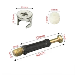 10Sets Furniture Screw Three-In-One ConnectorBolt Side Connecting 15x12mm Cam Fitting Dowel Pre-inserted Nut