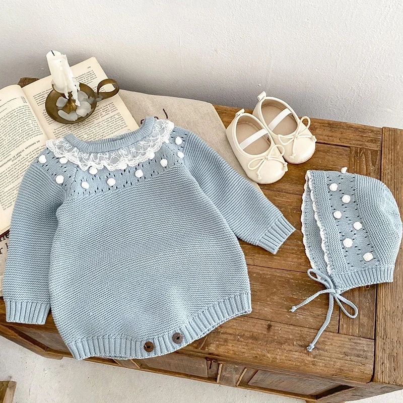 0-24M Baby Girl Romper Knit New Newborn Lace Warm Long Sleeve Jumpsuit Infant Princess Party Romper Toddler Fall Spring Clothing