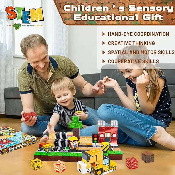 100 Stück magnetische Blöcke, magnetische Bausteine, Magnetspielzeug für Kleinkinder, magnetisches Fliesen-Portalset, STEM-Sensorik für ab 3 Jahren B