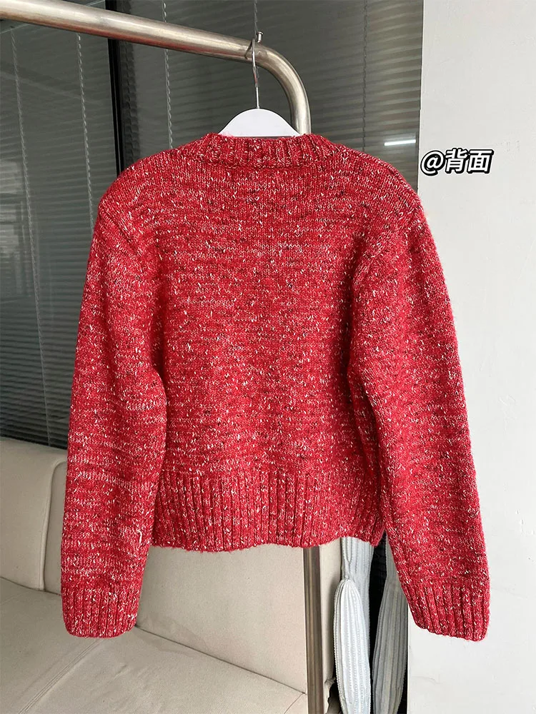 American Christmas Sequins Sweater Women Oversized Knitted Jumper Loose Korean Fashion Sweet Pullover High Quality Preppy Style