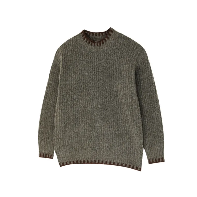 WVGA Autumn Winter New Man Tide O-Neck Vintage Trendy Loose Pullover Sweaters Niche Chic Casual Long Sleeved Tops Ins Y2K W12398