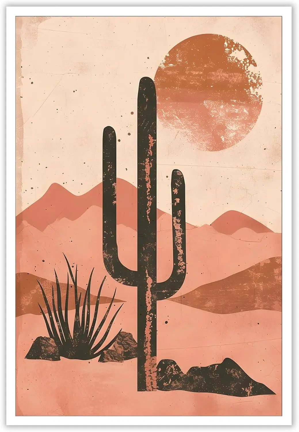 KYHLHS Southwestern Desert Wall Art, Saguaro Cactus Poster Canvas, Arizona Sunset Succulent Painting, Vintage Plant Landscape