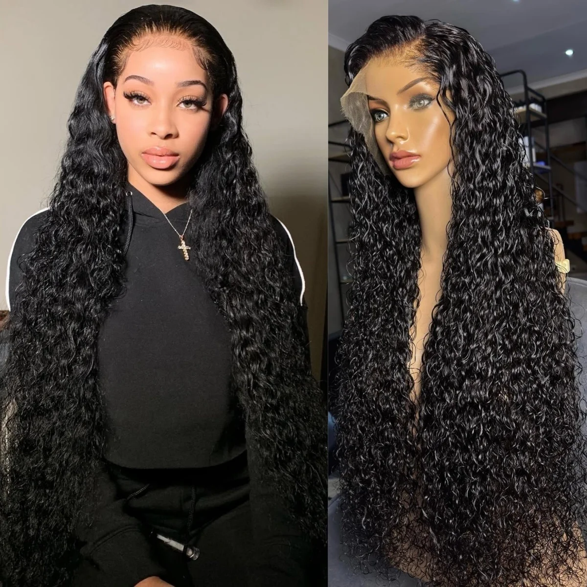 

220Density 13x4 Deep Wave 13x6 Natural Color Lace Front Wigs Human Hair Transparent 5x5 Pre Plcked Lace Frontal Wig For Women 1B