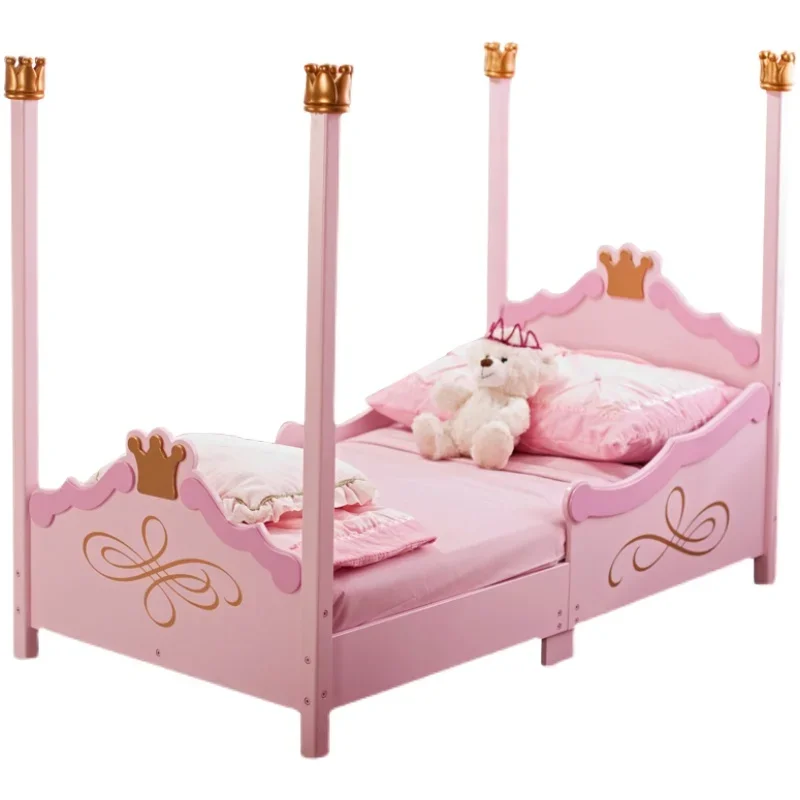 Princess bed multi-functional solid wood single bed set crown girl bed economy