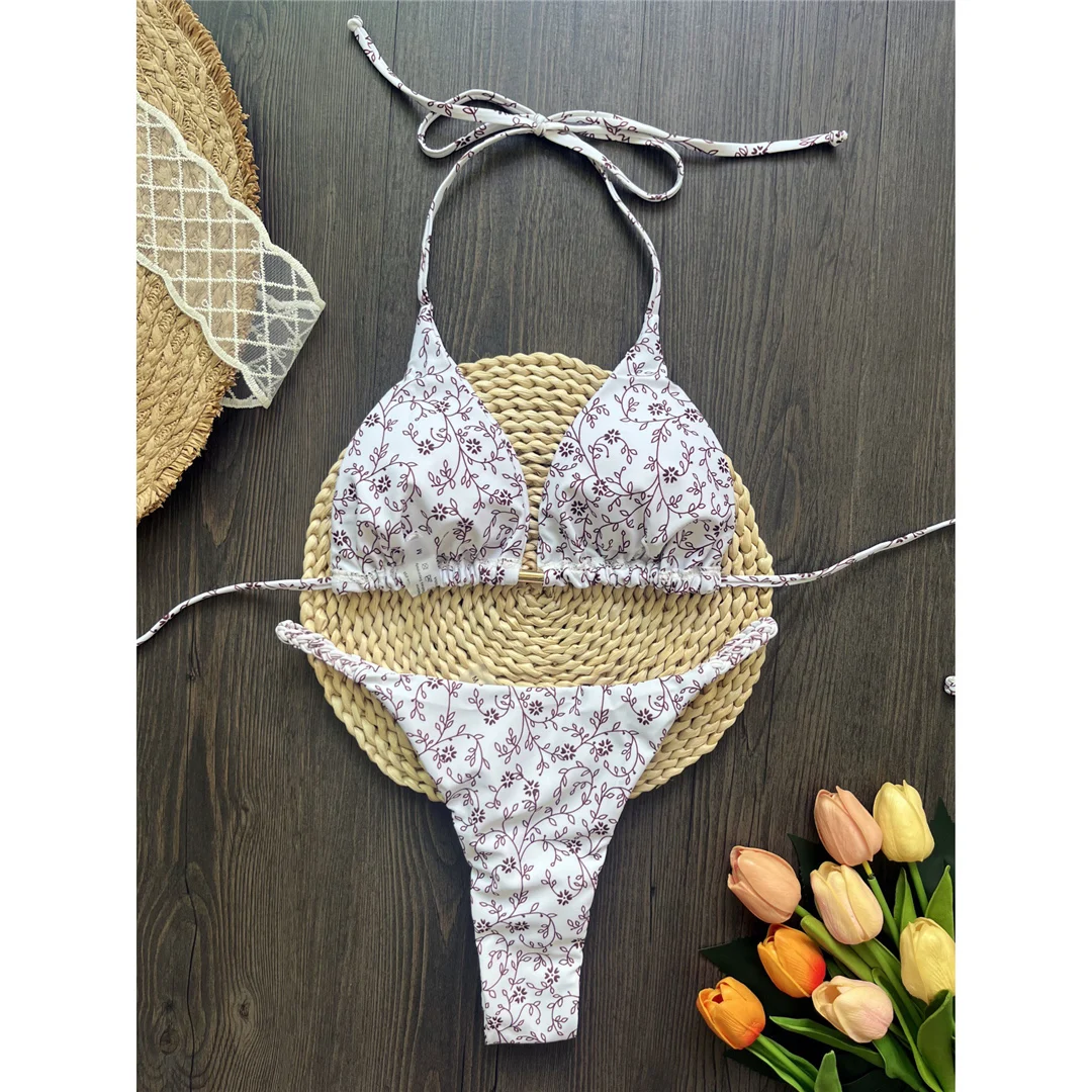 Leopard-Print-Bikini mit Neckholder und Scrunch-Design, Damen-Badeanzug, zweiteiliges Bikini-Set, Badebekleidung, Badeanzug, Modell V6065. – Detail 8