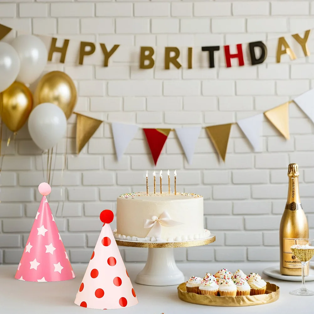 

10Pcs Birthday Hat Set Vibrant Pom Poms Decorated Paper Cone Party Hats for Adults Kids Celebrations Fun Festive Accessories