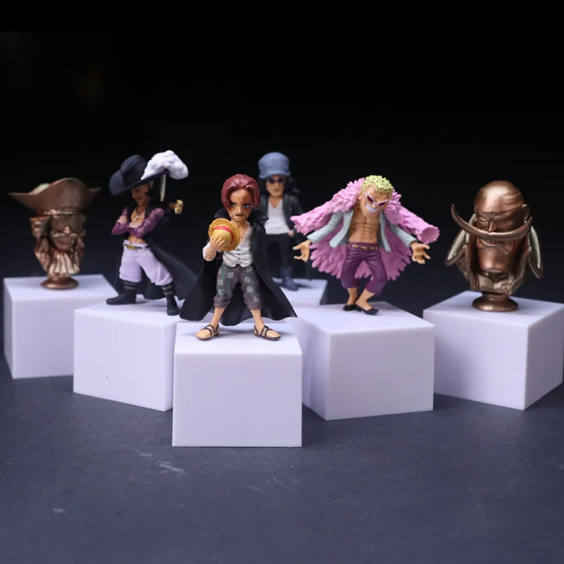 6Pcs Anime One Piece Q Edition Series Figures Shanks Dracule Mihawk Edward Newgate Gol·D·Roger Black Coat Series Toy Doll Gift