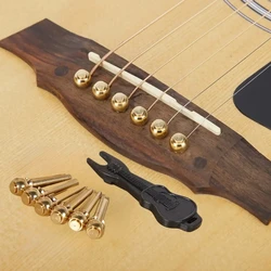 6 Pcs Brass Guitar Bridge Pins Guitar Bridge Strings With Guitar Bridge Pin Puller Nail Pins Guitar Parts Replacement