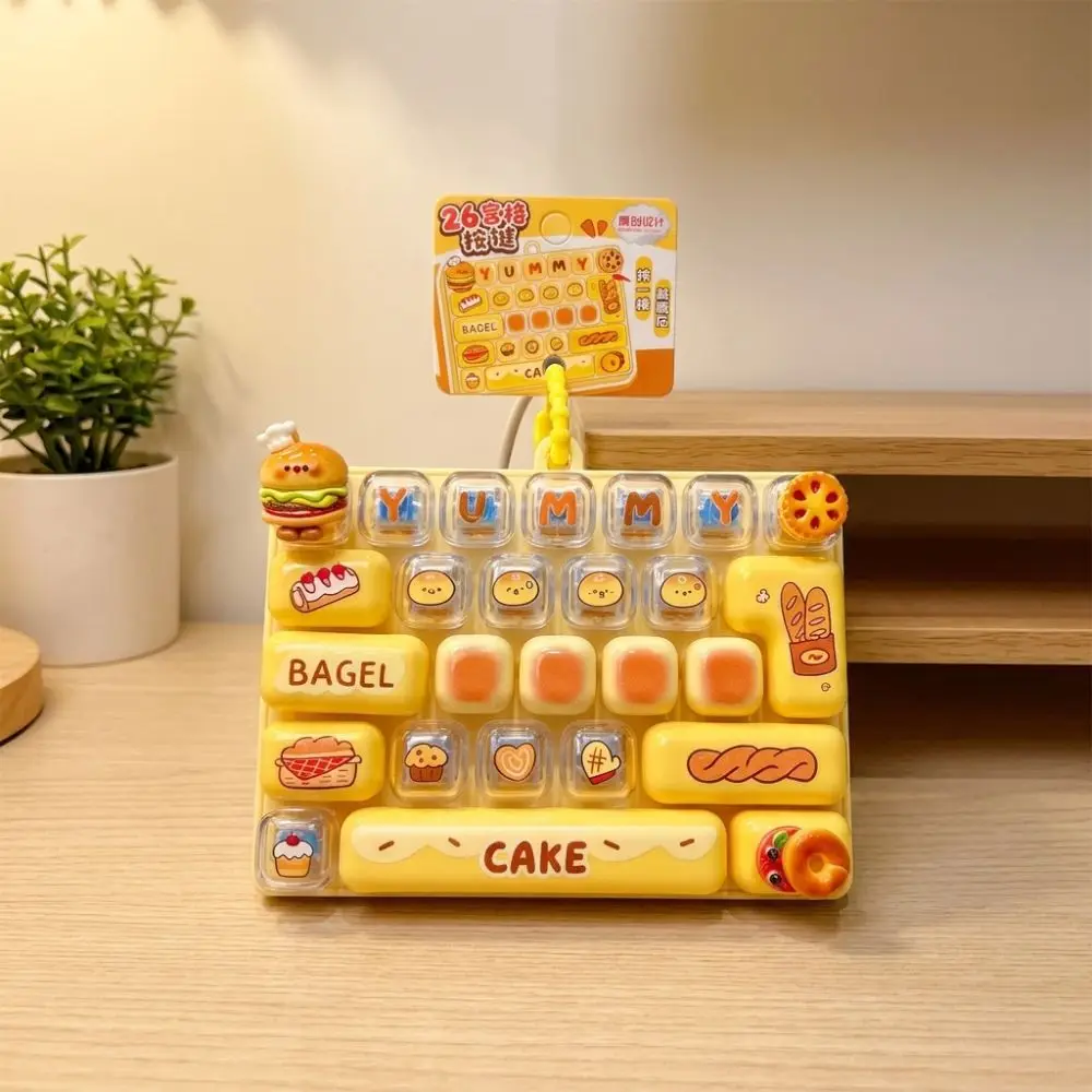 Bread Themed 26 Keys Keyboard Keychain Pressable Keys Plastic Fingertip Button Key Ring Fake Food Cartoon Keyboard Pendant