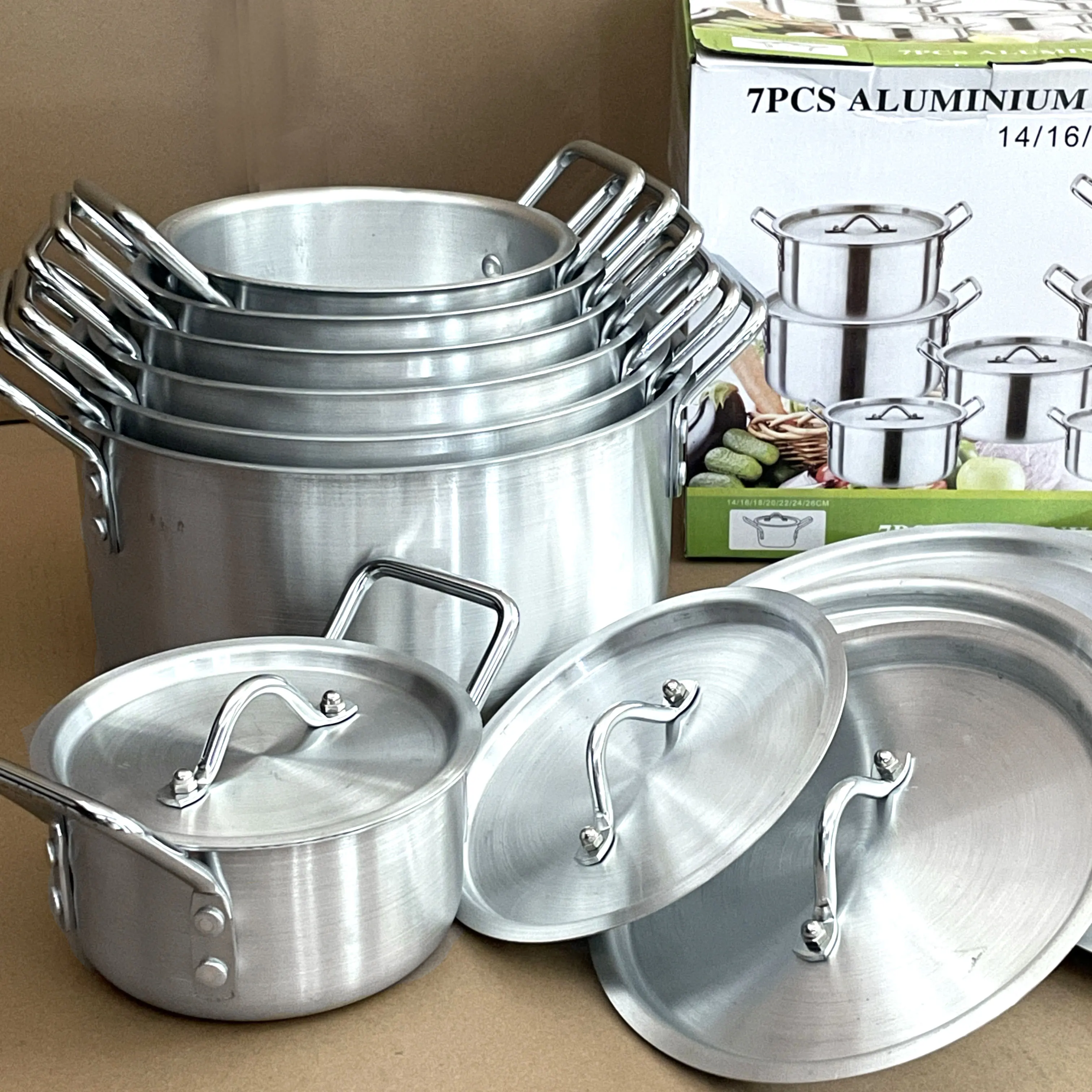 14-Piece Classic Aluminum Cookware Set Sanding Kitchen Soup Pot with Lid QQ Stock Pot for Cooking Casseroles