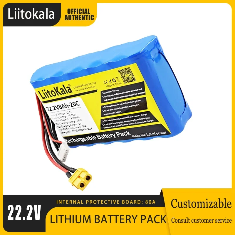 

LiitoKala 8000mAh 6S 10C 20C 22.2V XT60 21700 4000mAh 10C 6S2P Li-ion Battery RC Battery Pack for RC Boat Cars Drone