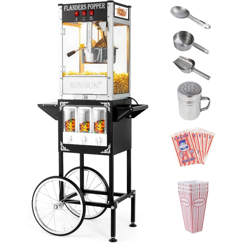 ROVSUN Popcornmaschine mit Karte, Rädern und 8-Unzen-Wasserkocher lässt bis zu 32 Tassen ETL-zertifiziert, Popcornmaschine mit Bonbonspender