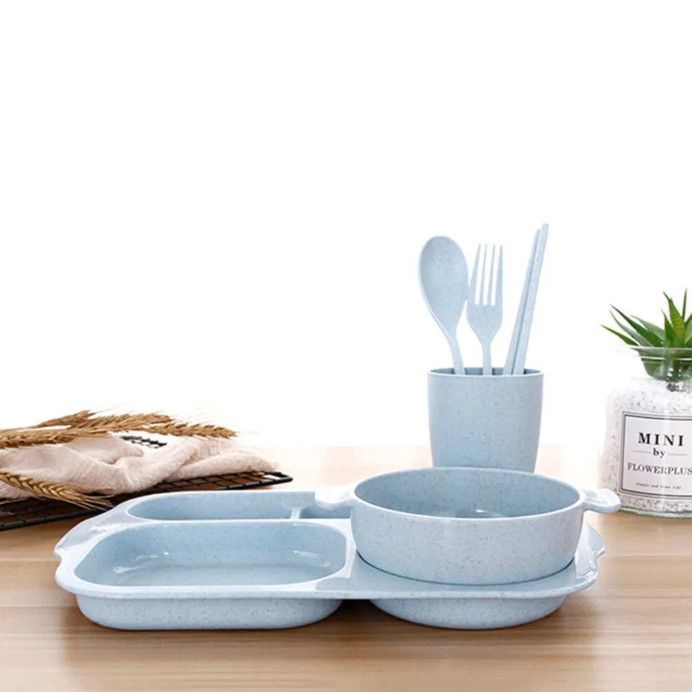 

6Pcs Eco-Friendly Wheat Straw Tableware Set Unbreakable Children Dinnerware Lightweight Smooth Edges Microwave