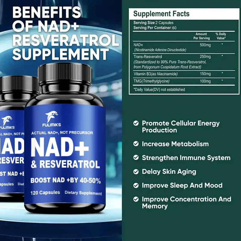 NAD Capsules Supplement, Supplement with Resveratrol + Vitamin B3, Nad Plus Boost Supplements - Supports Cellular Health