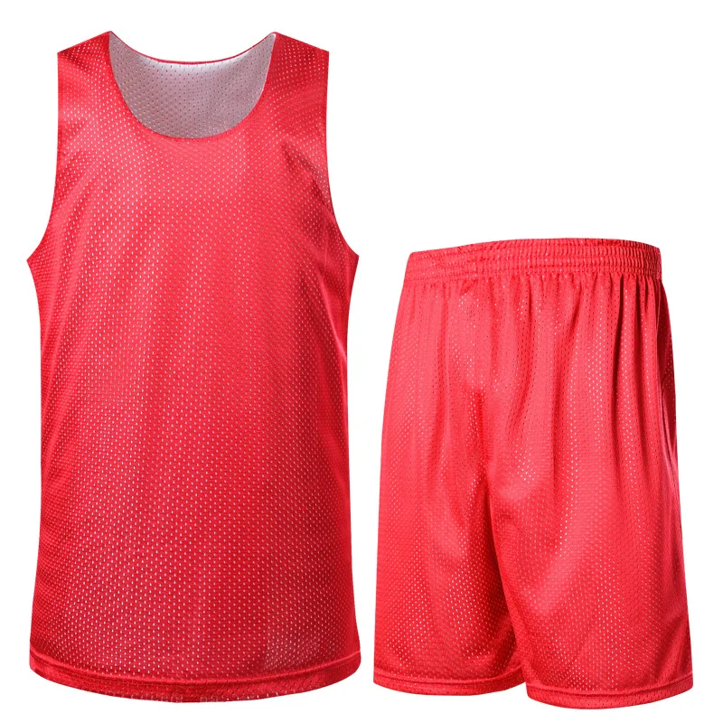 Breathable Men'S Basketball Jersey Set Double Layer Mesh Reversible Training Competition Uniform Custom