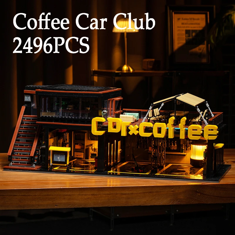 

2496 шт., кофейный автомобиль, клуб, строительные блоки, модель, вид на улицу, строительные кирпичи, игрушки, домашний декор, украшения, идеальные подарки для праздника