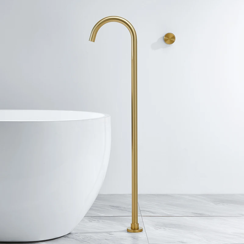 All-copper brushed gold concealed into the wall creative minimalist floor-to-ceiling bathtub column basin basin hot