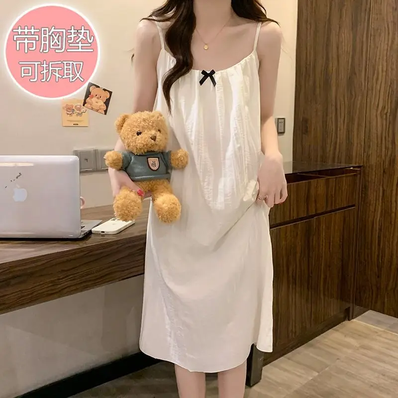 Женская одежда для сна больших размеров 5XL, летняя ночная рубашка Kawaii без рукавов с накладкой на грудь, однотонная свободная ночная рубашка принцессы, рубашка на бретельках